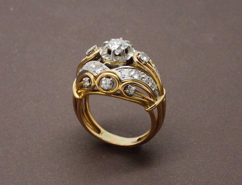 Bague 1950 en Or Platine et Diamants