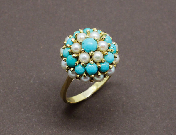 Bague Fleurie Perles et Turquoise
