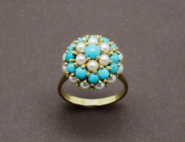 Bague Fleurie Perles et Turquoise