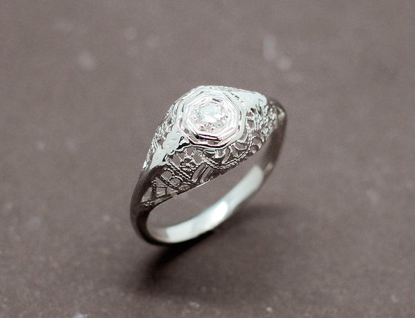 Bague Jonc Dentelle Or Blanc Diamant