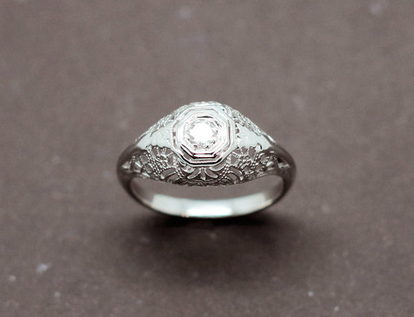 Bague Jonc Dentelle Or Blanc Diamant