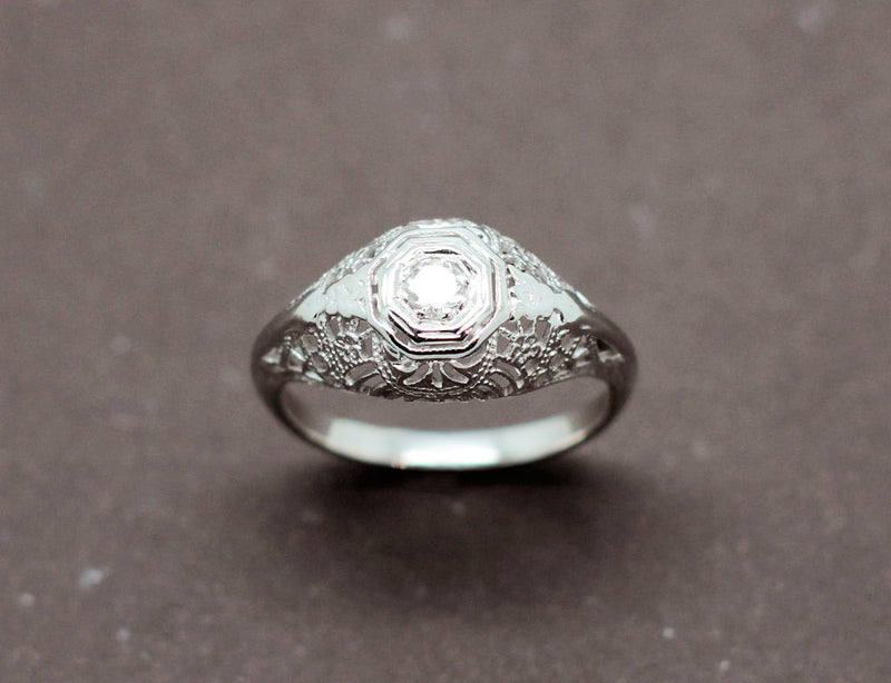 Bague Jonc Dentelle Or Blanc Diamant