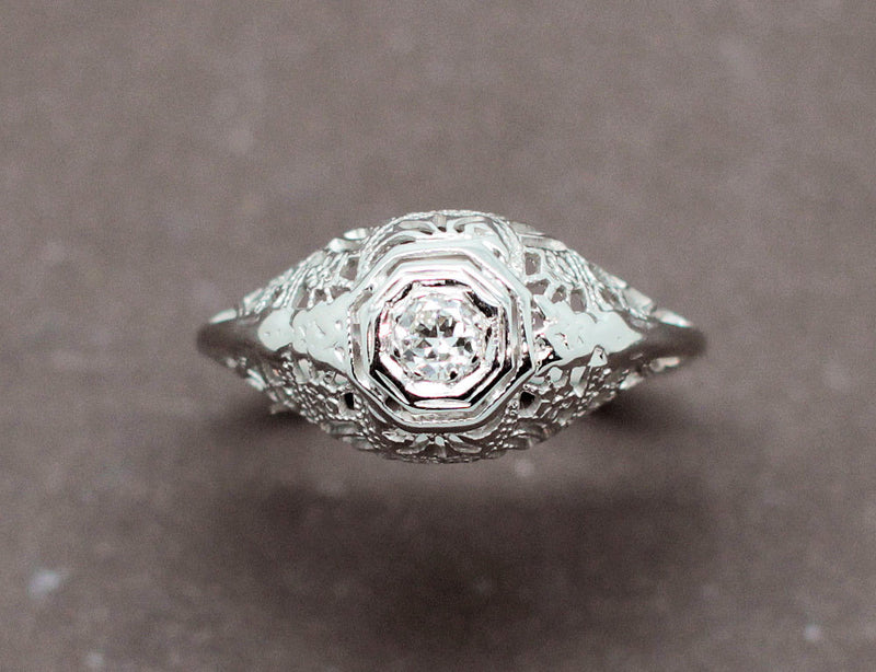 Bague Jonc Dentelle Or Blanc Diamant