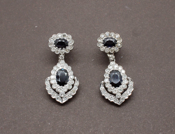 Boucles d'Oreilles Diamant et Saphirs