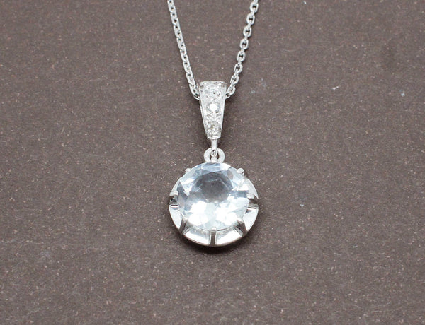 Pendentif Platine et Aigue Marine