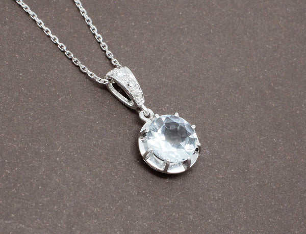 Pendentif Platine et Aigue Marine