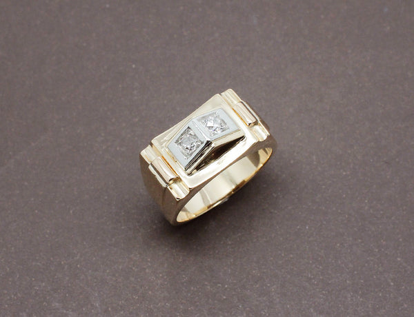 Bague Tank Or Jaune Platine et Diamants