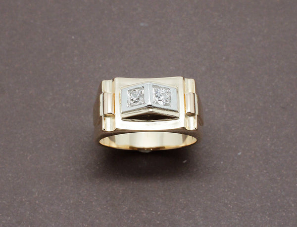 Bague Tank Or Jaune Platine et Diamants