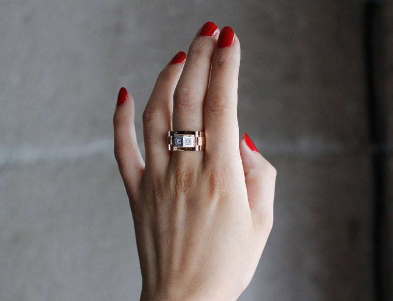 Bague Tank Or Jaune Platine et Diamants