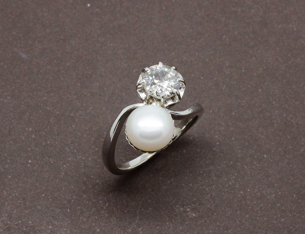 Bague Toi et Moi Perle et Diamant