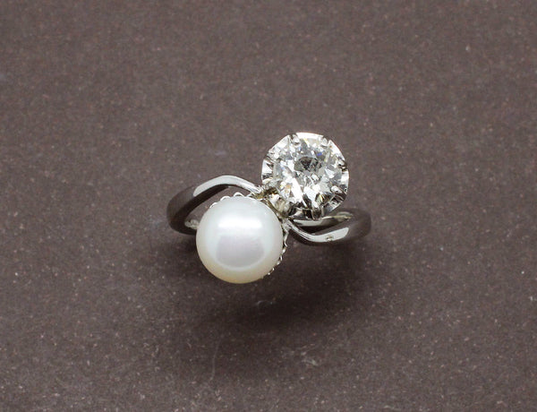 Bague Toi et Moi Perle et Diamant