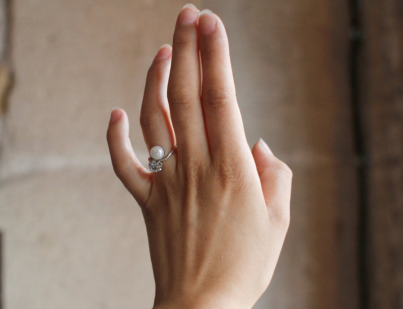 Bague Toi et Moi Perle et Diamant