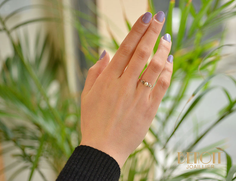 Bague Perle Fine Art Déco Moderniste