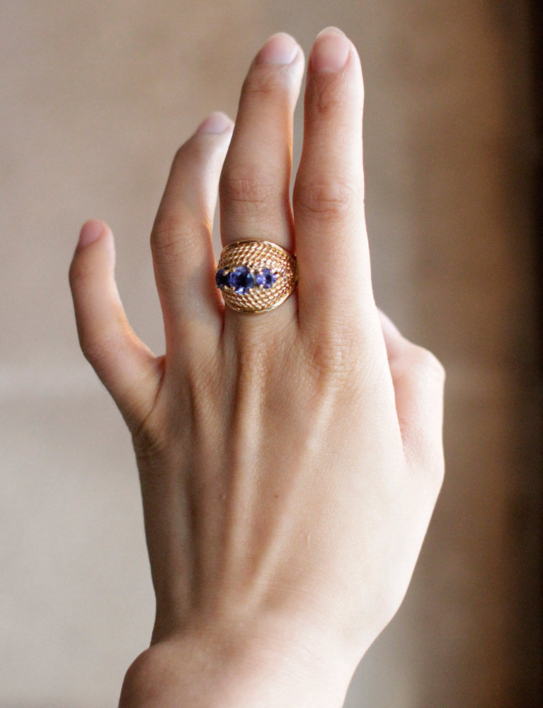Bague Dôme Or Jaune Saphirs
