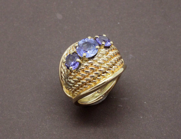 Bague Dôme Or Jaune Saphirs