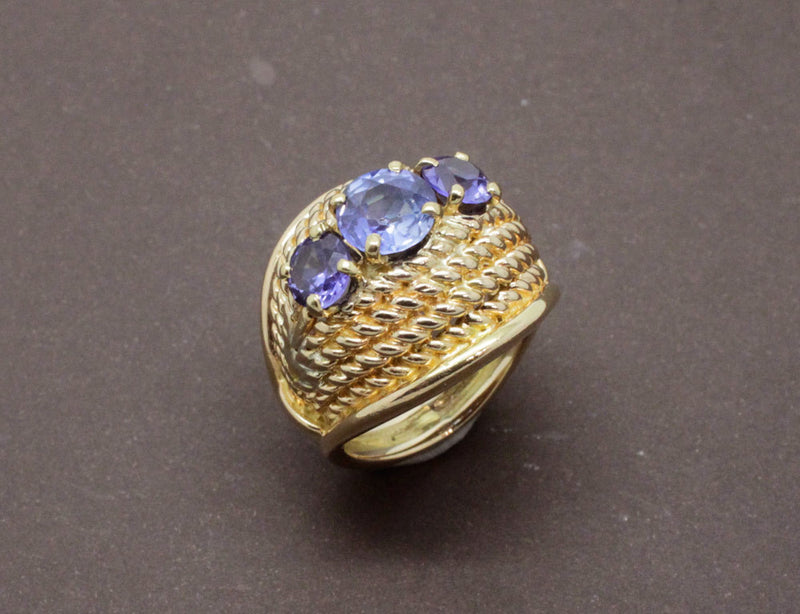 Bague Dôme Or Jaune Saphirs