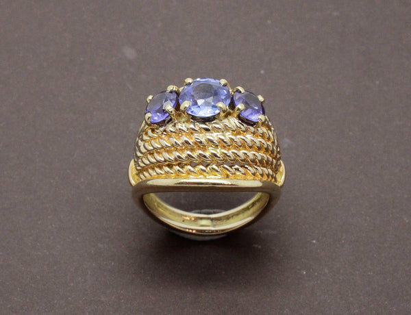 Bague Dôme Or Jaune Saphirs