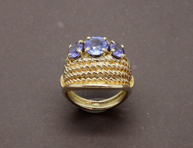 Bague Dôme Or Jaune Saphirs