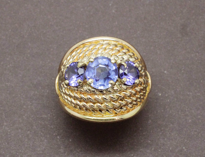 Bague Dôme Or Jaune Saphirs