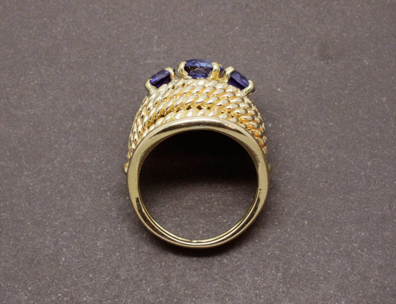 Bague Dôme Or Jaune Saphirs