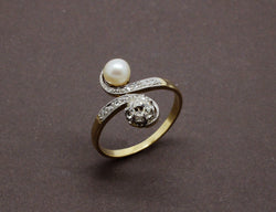 Bague Toi et Moi Perle Fine et Diamant
