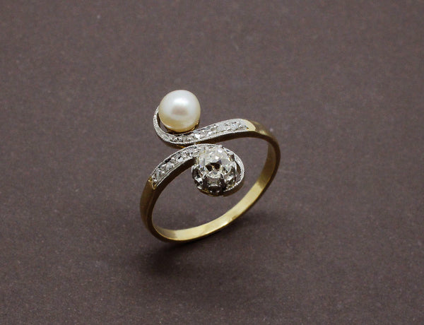 Bague Toi et Moi Perle Fine et Diamant