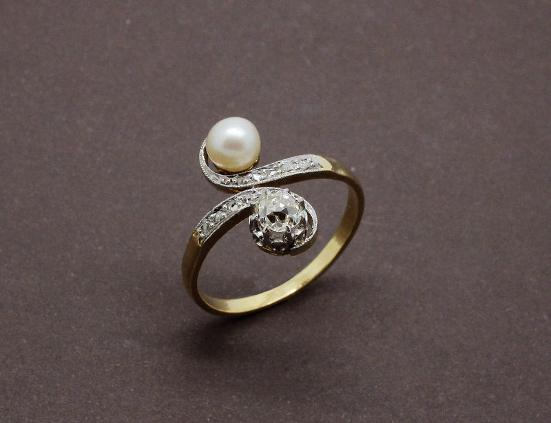 Bague Toi et Moi Perle Fine et Diamant