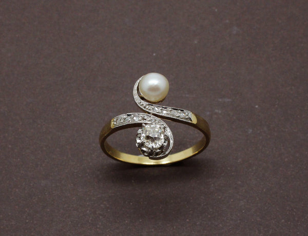 Bague Toi et Moi Perle Fine et Diamant