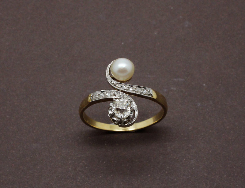 Bague Toi et Moi Perle Fine et Diamant