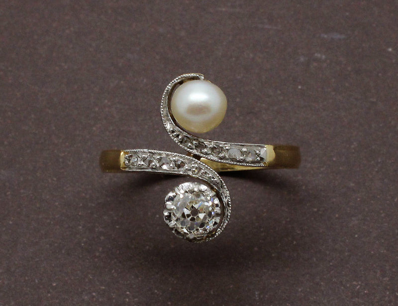 Bague Toi et Moi Perle Fine et Diamant