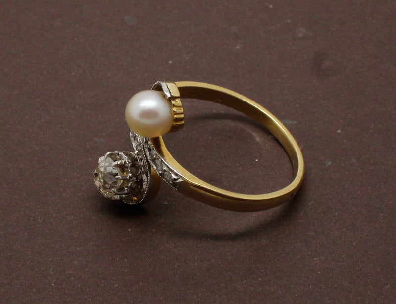Bague Toi et Moi Perle Fine et Diamant