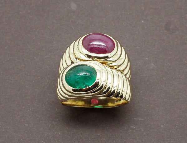 Bague Double Jonc Emeraude et Rubis