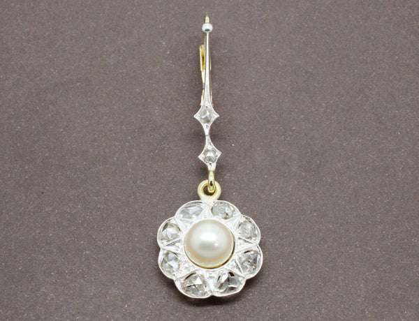 Boucles Pendantes Fleurs Perles et Diamants
