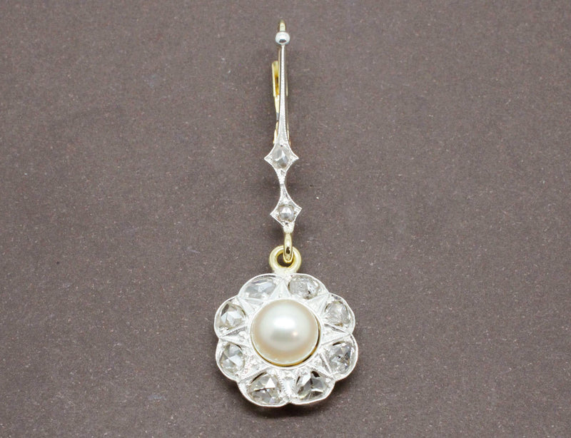 Boucles Pendantes Fleurs Perles et Diamants