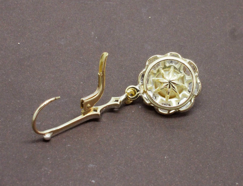 Boucles Pendantes Fleurs Perles et Diamants