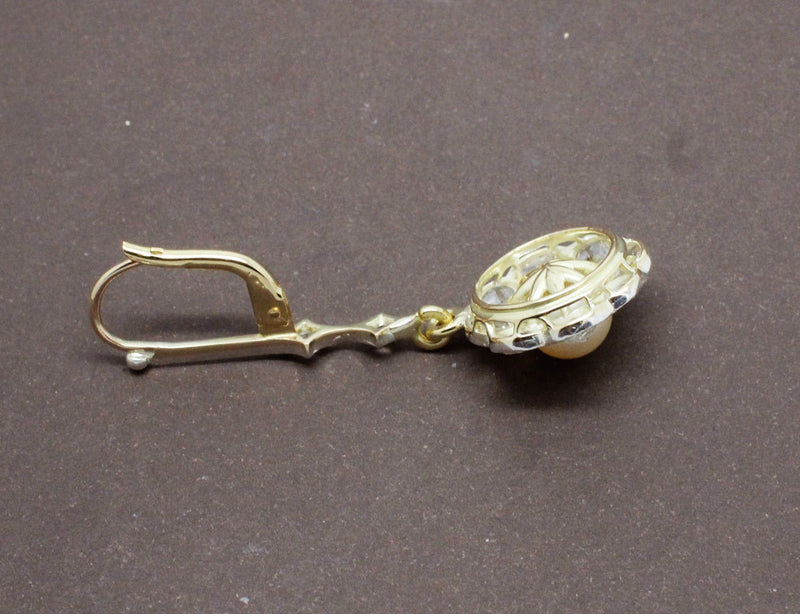 Boucles Pendantes Fleurs Perles et Diamants