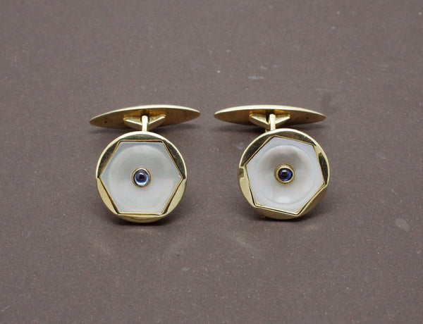Boutons de Manchette Or Nacre et Saphir