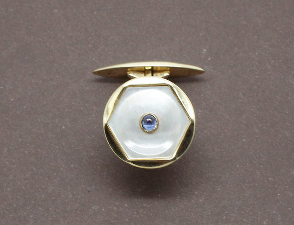Boutons de Manchette Or Nacre et Saphir