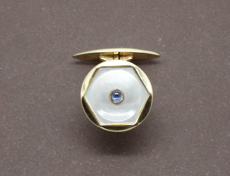 Boutons de Manchette Or Nacre et Saphir
