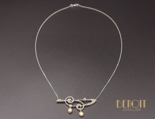 Collier Art Nouveau Diamants Perles