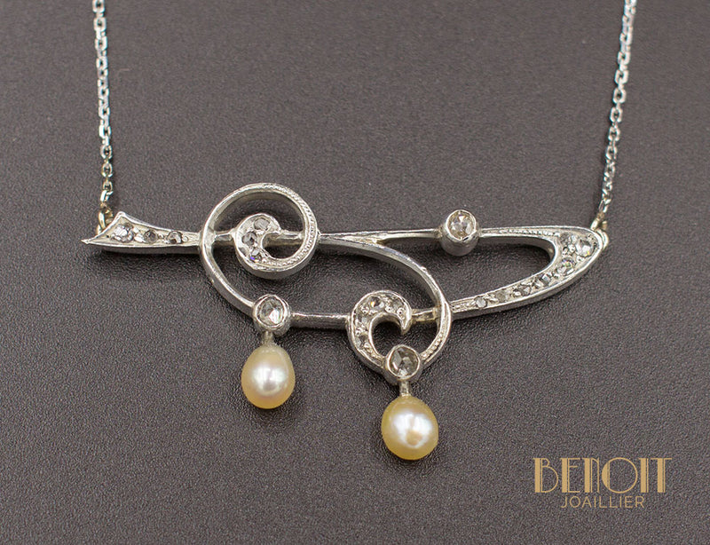 Collier Art Nouveau Diamants Perles