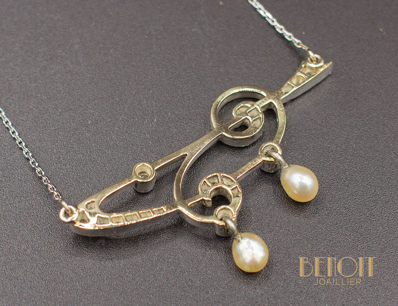 Collier Art Nouveau Diamants Perles