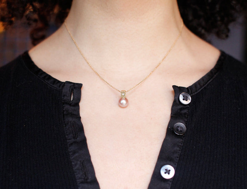 Pendentif Perle Rose et Diamant