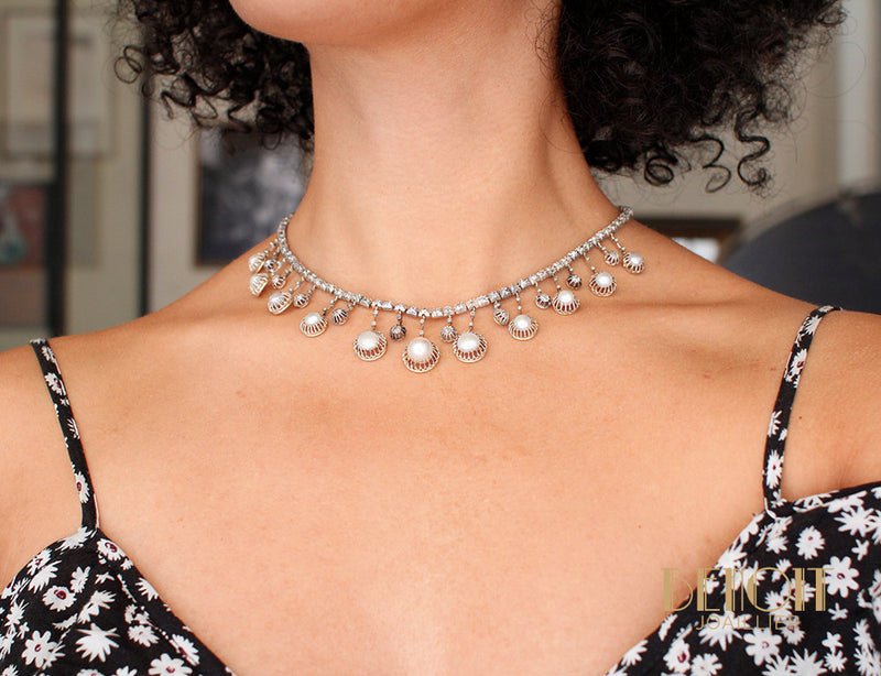 Collier Perles Diamants XIXe Siècle