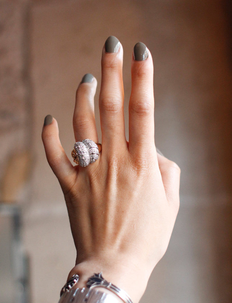 Bague Cocktail Or Jaune Platine Diamants