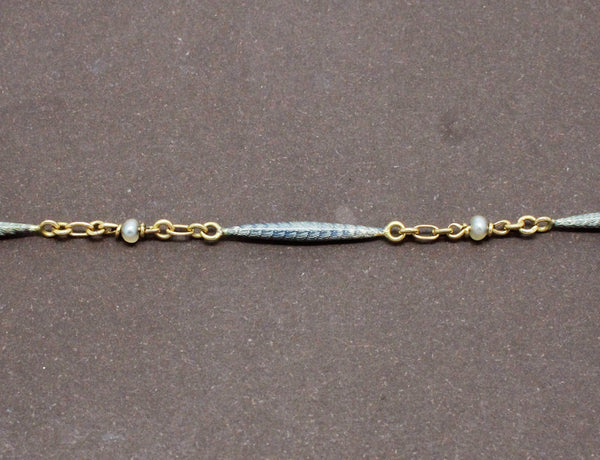 Sautoir Ancien XIXe Or Email et Perles