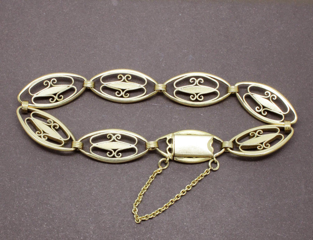 Bracelet Ancien Maillons Doubles Gravés Vieil Or - Bijou Vintage Impeccable
