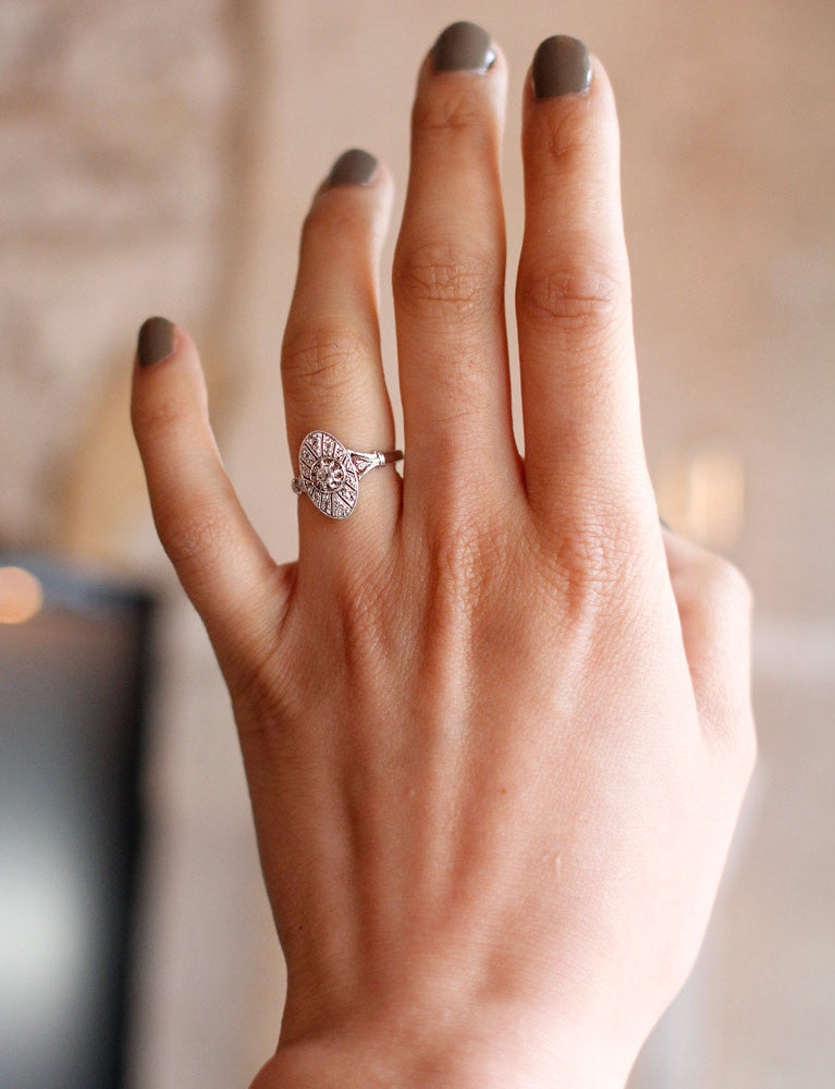 Bague Marquise Or Blanc Platine et Diamants