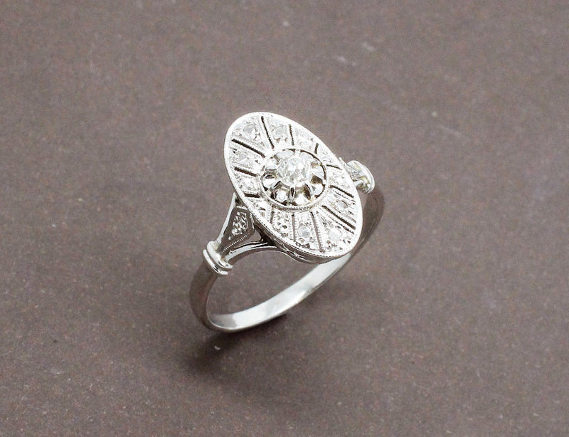 Bague Marquise Or Blanc Platine et Diamants