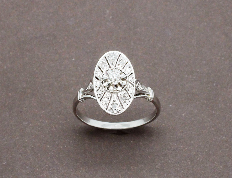 Bague Marquise Or Blanc Platine et Diamants